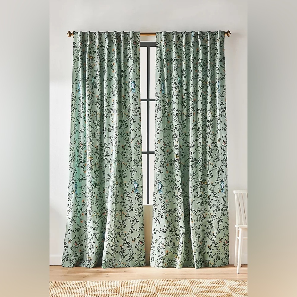 ISO Anthropology Priyanka Printed Bird Curtain — Green, 50” x 96”
